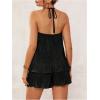 imageOYOANGLE Womens Maternity 2 Piece Pajamas Outfits Textured Cami Halter Top and Shorts Lounge SetBlack
