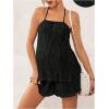 imageOYOANGLE Womens Maternity 2 Piece Pajamas Outfits Textured Cami Halter Top and Shorts Lounge SetBlack