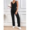 imageOYOANGLE Womens Maternity 2 Piece Pajamas Set Rib Knit Sleeveless Crop Tank Top and Drawstring Waist Pants LoungewearBlack