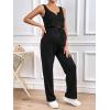 imageOYOANGLE Womens Maternity 2 Piece Pajamas Set Rib Knit Sleeveless Crop Tank Top and Drawstring Waist Pants LoungewearBlack
