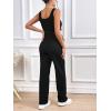 imageOYOANGLE Womens Maternity 2 Piece Pajamas Set Rib Knit Sleeveless Crop Tank Top and Drawstring Waist Pants LoungewearBlack