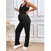 imageOYOANGLE Womens Maternity 2 Piece Pajamas Set Rib Knit Sleeveless Crop Tank Top and Drawstring Waist Pants LoungewearBlack