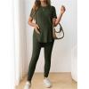 imageOYOANGLE Womens Maternity 2 Piece Ribbed Knit Lounge Set Short Sleeve Tshirt and Legging Pants Fall OutfitsArmy Green