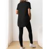 imageOYOANGLE Womens Maternity 2 Piece Ribbed Knit Lounge Set Short Sleeve Tshirt and Legging Pants Fall OutfitsBlack
