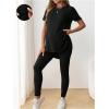 imageOYOANGLE Womens Maternity 2 Piece Ribbed Knit Lounge Set Short Sleeve Tshirt and Legging Pants Fall OutfitsBlack