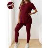 imageOYOANGLE Womens Maternity 2 Piece Ribbed Knit Lounge Set Short Sleeve Tshirt and Legging Pants Fall OutfitsBurgundy