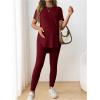 imageOYOANGLE Womens Maternity 2 Piece Ribbed Knit Lounge Set Short Sleeve Tshirt and Legging Pants Fall OutfitsBurgundy