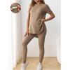 imageOYOANGLE Womens Maternity 2 Piece Ribbed Knit Lounge Set Short Sleeve Tshirt and Legging Pants Fall OutfitsKhaki