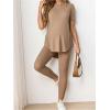 imageOYOANGLE Womens Maternity 2 Piece Ribbed Knit Lounge Set Short Sleeve Tshirt and Legging Pants Fall OutfitsKhaki