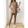 imageOYOANGLE Womens Maternity 2 Piece Ribbed Knit Lounge Set Short Sleeve Tshirt and Legging Pants Fall OutfitsKhaki