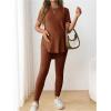 imageOYOANGLE Womens Maternity 2 Piece Ribbed Knit Lounge Set Short Sleeve Tshirt and Legging Pants Fall OutfitsRedwood