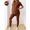 imageOYOANGLE Womens Maternity 2 Piece Ribbed Knit Lounge Set Short Sleeve Tshirt and Legging Pants Fall OutfitsRedwood