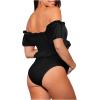 imageOYOANGLE Womens Maternity 2 Pieces High Waist Off Shoulder Ruffle Hem Bikini Set Swimsuit Pregnancy SwimwearBlack