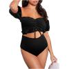 imageOYOANGLE Womens Maternity 2 Pieces High Waist Off Shoulder Ruffle Hem Bikini Set Swimsuit Pregnancy SwimwearBlack