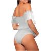 imageOYOANGLE Womens Maternity 2 Pieces High Waist Off Shoulder Ruffle Hem Bikini Set Swimsuit Pregnancy SwimwearWhite
