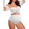 imageOYOANGLE Womens Maternity 2 Pieces High Waist Off Shoulder Ruffle Hem Bikini Set Swimsuit Pregnancy SwimwearWhite