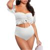 imageOYOANGLE Womens Maternity 2 Pieces High Waist Off Shoulder Ruffle Hem Bikini Set Swimsuit Pregnancy SwimwearWhite
