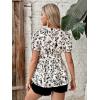 imageOYOANGLE Womens Maternity Blouse Printed V Neck Puff Short Sleeve Ruffle Hem Knot Side Wrap Shirt TopBlack and White