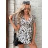 imageOYOANGLE Womens Maternity Blouse Printed V Neck Puff Short Sleeve Ruffle Hem Knot Side Wrap Shirt TopBlack and White