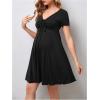 imageOYOANGLE Womens Maternity Bow Front Short Sleeve Dress V Neck A Line Pregnancy Casual Short DressesBlack