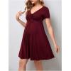 imageOYOANGLE Womens Maternity Bow Front Short Sleeve Dress V Neck A Line Pregnancy Casual Short DressesBurgundy