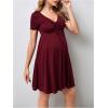 imageOYOANGLE Womens Maternity Bow Front Short Sleeve Dress V Neck A Line Pregnancy Casual Short DressesBurgundy