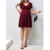 imageOYOANGLE Womens Maternity Bow Front Short Sleeve Dress V Neck A Line Pregnancy Casual Short DressesBurgundy