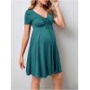imageOYOANGLE Womens Maternity Bow Front Short Sleeve Dress V Neck A Line Pregnancy Casual Short DressesTeal Blue