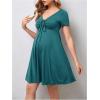 imageOYOANGLE Womens Maternity Bow Front Short Sleeve Dress V Neck A Line Pregnancy Casual Short DressesTeal Blue