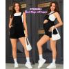 imageOYOANGLE Womens Maternity Button Sleeveless Drawstring High Waist Short Overall Casual Romper with PocketBlack
