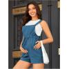 imageOYOANGLE Womens Maternity Button Sleeveless Drawstring High Waist Short Overall Casual Romper with PocketBlue Plain