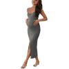 imageOYOANGLE Womens Maternity Cami Dress Split Hem Rib Knit Buttoned Sleeveless Long Bodycon Slip DressesLight Grey