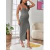 imageOYOANGLE Womens Maternity Cami Dress Split Hem Rib Knit Buttoned Sleeveless Long Bodycon Slip DressesLight Grey