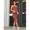 imageOYOANGLE Womens Maternity Cami Dress Split Hem Rib Knit Buttoned Sleeveless Long Bodycon Slip DressesRedwood
