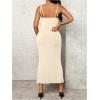 imageOYOANGLE Womens Maternity Drawstring Front Cami Dress Ribbed Knit Bodycon Midi DressesApricot