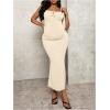 imageOYOANGLE Womens Maternity Drawstring Front Cami Dress Ribbed Knit Bodycon Midi DressesApricot