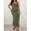 imageOYOANGLE Womens Maternity Drawstring Front Cami Dress Ribbed Knit Bodycon Midi DressesArmy Green