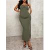 imageOYOANGLE Womens Maternity Drawstring Front Cami Dress Ribbed Knit Bodycon Midi DressesArmy Green