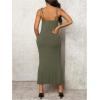 imageOYOANGLE Womens Maternity Drawstring Front Cami Dress Ribbed Knit Bodycon Midi DressesArmy Green