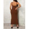 imageOYOANGLE Womens Maternity Drawstring Front Cami Dress Ribbed Knit Bodycon Midi DressesBrown