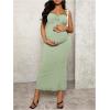 imageOYOANGLE Womens Maternity Drawstring Front Cami Dress Ribbed Knit Bodycon Midi DressesMint Green