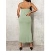 imageOYOANGLE Womens Maternity Drawstring Front Cami Dress Ribbed Knit Bodycon Midi DressesMint Green