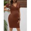 imageOYOANGLE Womens Maternity Dress Ribbed Knit V Neck Short Sleeve Bodycon Dress Elegant Short Nursing DressesRust Brown