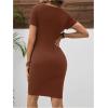 imageOYOANGLE Womens Maternity Dress Ribbed Knit V Neck Short Sleeve Bodycon Dress Elegant Short Nursing DressesRust Brown