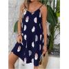 imageOYOANGLE Womens Maternity Floral Print Cami Dress V Neck Spaghetti Strap Loose Pregnancy Short DressesDark Blue