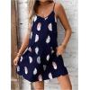 imageOYOANGLE Womens Maternity Floral Print Cami Dress V Neck Spaghetti Strap Loose Pregnancy Short DressesDark Blue