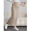 imageOYOANGLE Womens Maternity High Waist Long Maxi Skirt Casual Solid Adjustable SkirtsApricot
