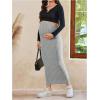 imageOYOANGLE Womens Maternity High Waist Long Maxi Skirt Casual Solid Adjustable SkirtsGrey