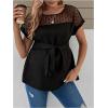 imageOYOANGLE Womens Maternity Lace Tie Front Short Sleeve Blouses Crew Neck Loose Casual Pregnancy Tunic TopsBlack