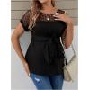imageOYOANGLE Womens Maternity Lace Tie Front Short Sleeve Blouses Crew Neck Loose Casual Pregnancy Tunic TopsBlack